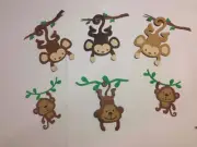 DIE CUTS Set 6 Monkeys 3" H & 2" H SCRAPBOOKING CARD & PARTY DECORATIONS