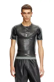 [Diesel] Diesel - Henley T-shirt with coated front - T-Shirts - Unisex - Grey S Grey