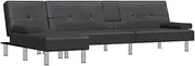 vidaXL Sofa, L-Shaped Sofa Bed with Wood Legs, Couch with Chaise Lounge, Settee for Living Room Bedroom, Modern Style, Black Faux Leather