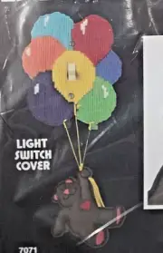 Vtg DIMENSIONS Plastic Canvas Cross Stitch Kit Bear Light Switch Cover Balloons