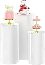 Wokceer Cylinder Pedestal Stands for Party White 3Pcs Large Round Cylinder Tables for Parties Pedestal Display Plinth Pillars for Wedding Birthday Party Art Decor 15.7*35.4"(L)