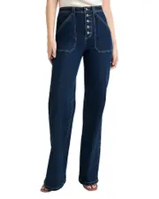 Cinq a Sept Tailors Crease Long Benji Denim Pants in Oceane/Ivory