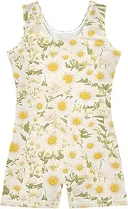[FRODOTGV] White Daisys Leotard for Girls Gymnastics Toddlers Tumbling Outfit for Training, Yoga, Tumbling
