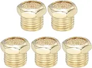 uxcell 1/4" PT Brass Pneumatic Muffler, 5 Pcs Flat Sintered Exhaust Air Compressor Muffler Filters Solenoid Valve Fitting for Valves Cylinders Oil Tanks Air Tools, Golden