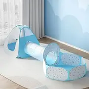 KEEZI Kids Play Tent Pop Up Playhouse Ball Pit Tunnel Basketball Hoop Blue