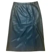 Faux Leather Midi Black Pencil Skirt Side Slit Size 10 Steve Madden Mob Wife NEW