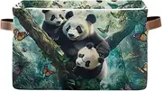 Cute Pandas Butterflies Fabric Storage Boxes, Decorative Fabric Basket with Handle for Home