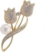 [Generic] Vintage Crystal Tulip Flower Brooch Pin Rhinestone Tulip Brooch Pins Tulips Brooches Anti-Exposure Brooch Lapel Pin Pearl Flower Suit Broochs Pin Jewelry for Women