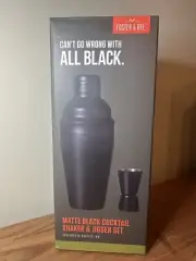 Foster & Rye Matte Black Cocktail Shaker & Double Jigger Set Bartender Kit New