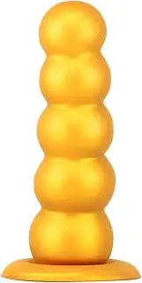 Golden Large Anal Beads Silicone Anal Plug with Suction Cup Anal Dildo with 5 Balls Prostate Massager Anus Dilator Masturbation SM Sex Toys For Men Women(Gold)