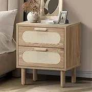 Oikiture Bedside Table with 2 Drawers Wooden Lamp Table Nightstand