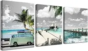 [Acocifi] Ocean Canvas Wall Art Beach Coastal Seascape Painting Mint Green Picture Bathroom Tropical Summer Turquoise Palm Tree Print Artwork Framed for Bedroom Living Room Home Office Decor 12"x16"x3