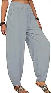 [Generic] Womens Harem Linen Pants Summer High Waist Elastic Loose Fit Boho Yoga Pant 2025 Comfy Soft Casual Pants with Pockets