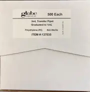 Globe Scientific LDPE Graduated Transfer Pipet, Small Bulb, 3mL Capacity - 500PK