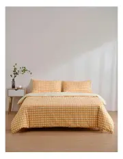 [Dreamaker] Micro Flannel Reversible Grid Quilt Cover Set in Chai