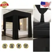 Lightproof Black Canopy Bed Curtains - Modern Queen Size Decorative Solution