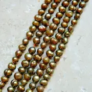 5 strands Gold Olive Green baroque potato round genuine freshwater pearls Beads