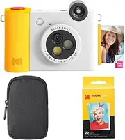 KODAK Smile+ 2-in-1 Digital Instant Print Camera & Wireless Bluetooth Photo Printer Starter Bundle + Carrying Case + Zink 20pk Sticky-Back Photo Paper - 10MP, Special-Effect Rotating Lens - White