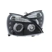 Renault Clio Campus Headlights Mk2 Black Twin LED Angel Eyes DRL 01-09 Upgrade