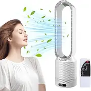 Tower Fan, Bladeless Tower Fan for Bedroom Quiet Cooling Fan with 90° Oscillating, Bladeless Fan with Touch Screen Remote Control for Baby Room, Living Room, Bedroom, Office（Tower fan-Silver）