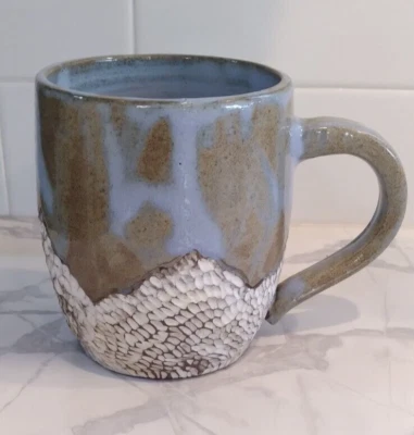 Refined Ceramics Stoneware Coffee Mug Cup Brown Blue Textured Mountains Handmade