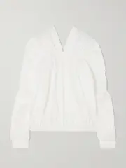 [Diotima] Diotima - Braceback Embroidered Gathered Cotton-poplin Blouse - White - 2 2 White