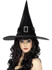 Black Witch Hat with Buckle Halloween Costume Accessory