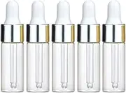 50Pcs 5ML Refillable Clear Glass Essential Oil Bottles Eye Dropper Vials Perfume Cosmetic Liquid Aromatherapy Lotion Sample Storage Containers Jars with Eye Dropper Dispenser, Silver Aluminum Cap