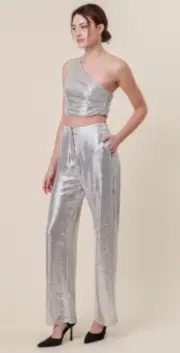 Anthropologie Silver Pants Free People Sparkle Formal Club Small Party $118 (D