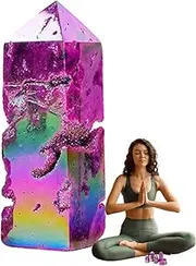 Crystal Decorations - Crystal Stone Tower Natural Wand Statue | Electroplating Gradient Stone Art Calming Soothing Companion for Yoga, Meditation