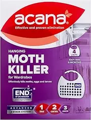 Acana Hanging Moth Killer & Freshener, 4 Pack - Lavender Fragrance, Natural Oils - for Wardrobes - Protects Clothing & Bedding - Each Lasts 6 Months