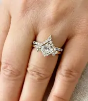 14K Solid Yellow Gold Asscher Cut Moissanite And Diamond Engagement Ring 2.50ctw