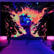 Trippy Tapestry Fire Tapestry Wall Hanging Neon Girl Tapestry Glow in the Dar...