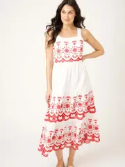 Womens Embroidered Maxi Dress 12 RED AND WHITE (EMBELLISHED)