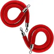 NovelBee 2 Pack of 6.6 Feet Velvet Rope with Black Stainless Steel Hooks,Crowd Control Stanchion Post Queue Line Barrier (Red)