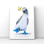 Canvas Art Print Blue Footed Bird Wildlife Butterfly Yellow Nursery Zoo Animal
