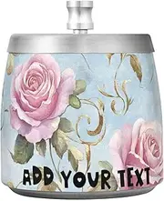 Roses Golden Leaves Pastel Retro Stainless Steel Cigar Ashtray with Lid for Indoor Outdoor Desktop, Portable Anti-skid Covered Ashtray Bucket for Home Office Decor