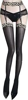 [FDHBDF] 1 Pair Women's Suspender Stockings Leopard Print Sexy Black Suspender Lingerie Set with Stockings and Holder, black, One size