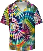 [EdWal] Exotic Tribe Tie Dye Style Print Men's Print T Shirts Short Sleeve Polo Shirts Casual Summer Beach Shirt for Men