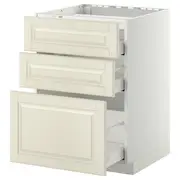 METOD / MAXIMERA base cab f hob/3 fronts/3 drawers, white/Bodbyn off-white, 60x60x80 cm