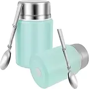 2Pcs Stainless Steel Vacuum Food Jars, Double Layers Insulated Food Containers, Large Opening Thermal Food Flasks with Foldable Spoons for Cold and Hot Food (Lake Blove)