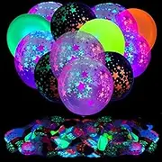 90 Pcs UV Neon Balloons ,Neon Stars Glow Party Balloons UV Black Light Balloons Glow in the dark for Birthday Decorations Wedding Glow Party Supplies Blacklight Carnival Reactive Fluorescent Balloons