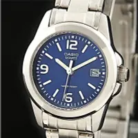 在飛比找Yahoo!奇摩拍賣優惠-CASIO WATCH 卡西歐時尚優質腕錶寶藍面鋼帶石英淑女