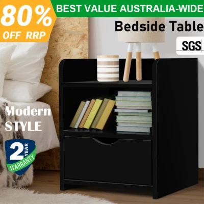 Artiss Bedside Table Drawers Storage Cabinet Nightstand Side Table FARA Black