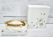 Vintage Gold Tone Bangle Bracelet Mesh Detail Faux Pearls Star Brand New in Box