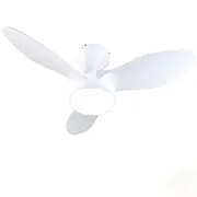 Ceiling Fan with Light, 32 Inch Low Profile Ceiling Fans with Lights and Remote, Quiet Fan with DC Motor and Air Volume for Kitchen Dining Room Bedroom Living Room, 220V-240V, 50Hz (White)