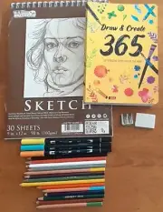 Art Supplies Drawing Pencils Set 14 sketch pad Draw and Create book 3 Tombow
