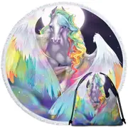 Colorful Rainbow Space Starlight Pegasus Round Beach Towel