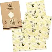 Beekeeper and Australian Farmer Approved Organic Reusable 3 Pack Beeswax Food Wraps by Mojo Homestead - Eco-friendly, Zero-waste, Biodegradable, Easy Clean, Keeps Food Fresh, No Plastics, FDA Approved