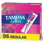Tampax Radiant Tampons Regular Absorbency BPA-Free Applicator 96 Count